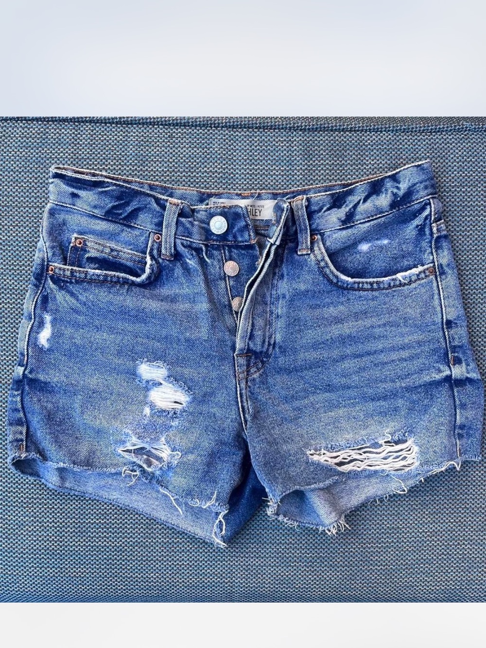 Topshop Distressed Blue Denim Shorts